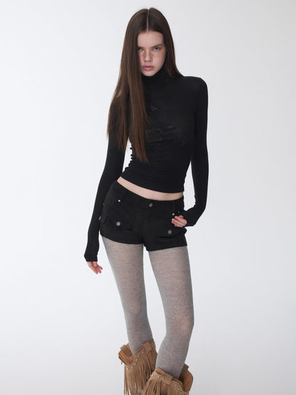 Low-Rise Studded Pocket Mini Shorts