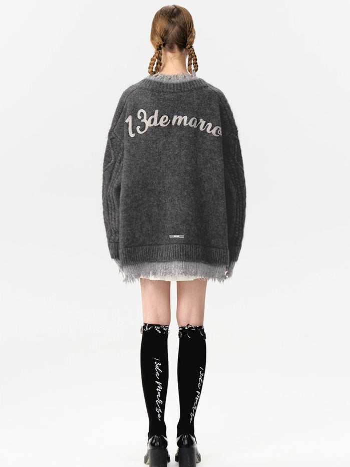 3D Plush Button Layered Knit Cardigan