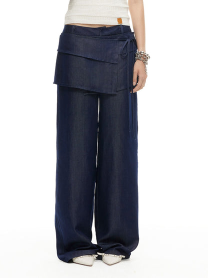 Layered Lyocell Denim Wide-Leg Trousers