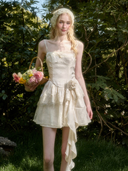 Cloud - like Lace Jacquard Little White Dress - CHINASQUAD