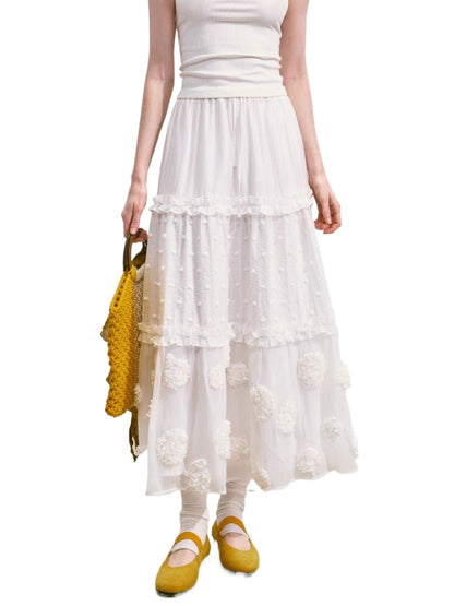 White Waist-Cinching Puff Cake Skirt