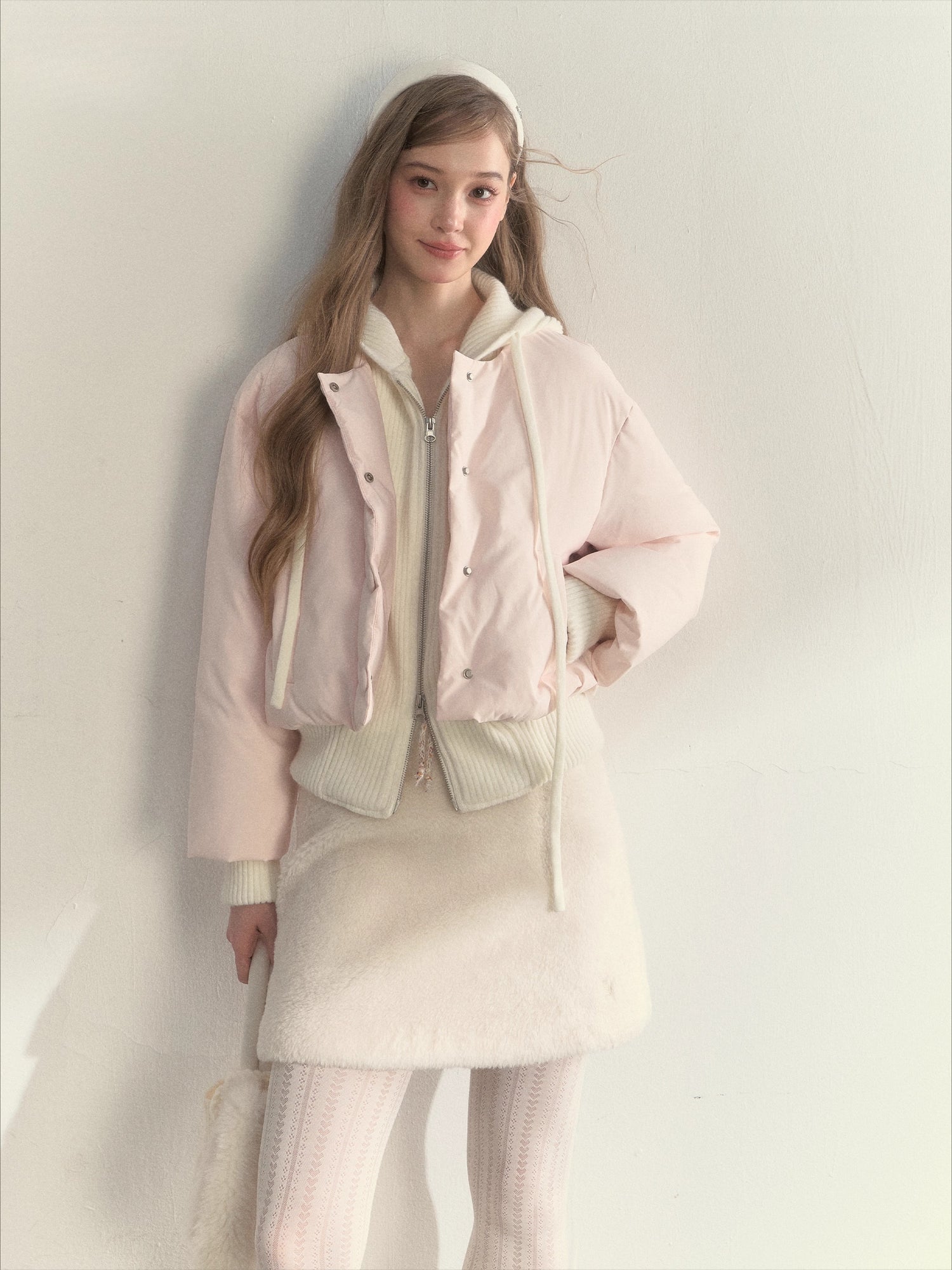 Glacier Pink Knit-Lined Hooded Down Jacket