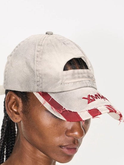 Distressed Washed Adjustable Patchwork Baseball Cap