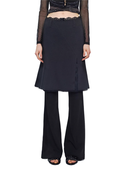 Lace Waist Bow Flared Skirt Pants