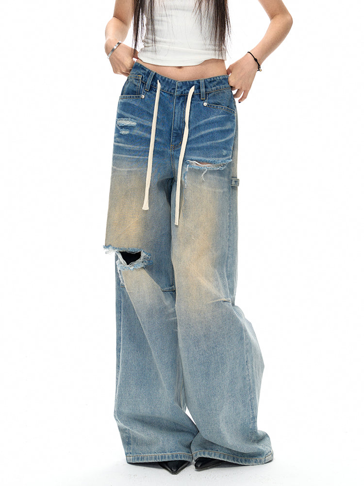 3D Whisker Ripped Jeans