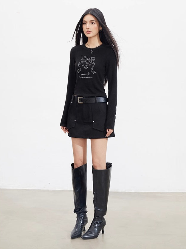 MacyMccoy Bow Graphic Long-Sleeve T-shirt