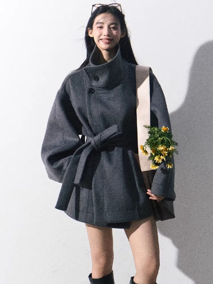 Heavyweight Wool Stand-Collar Short Coat