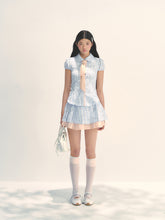 Blue Floral Contrast Check Shirt & Skirt Set - CHINASQUAD