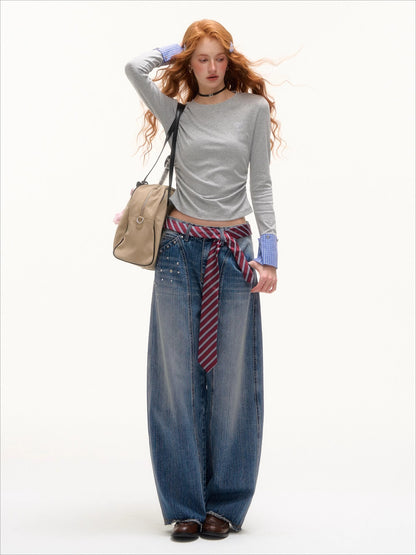 Studded Washed Wide-Leg Jeans