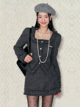 Gray Square Neck Fringed Jacket & Skirt Set - CHINASQUAD