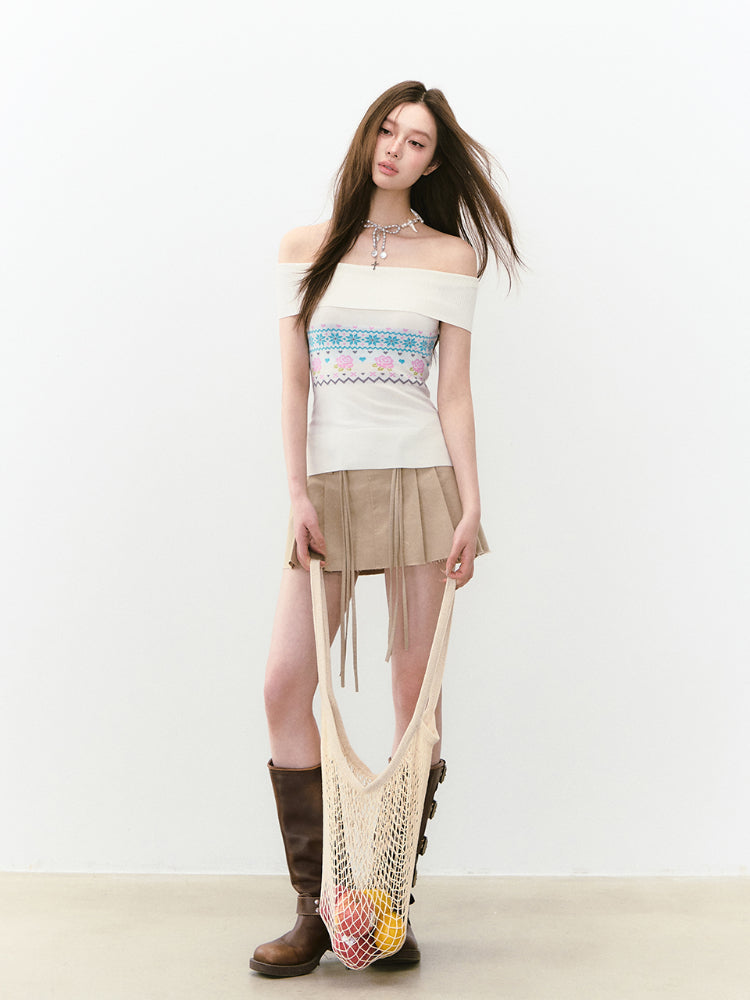 Double-layer Belt-loop Tied Pleated Skirt