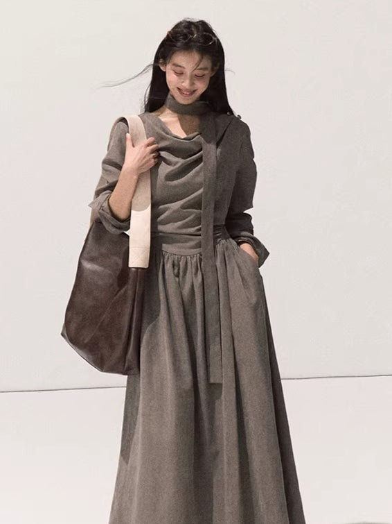 Tie-Detail Soft-Touch Long Dress