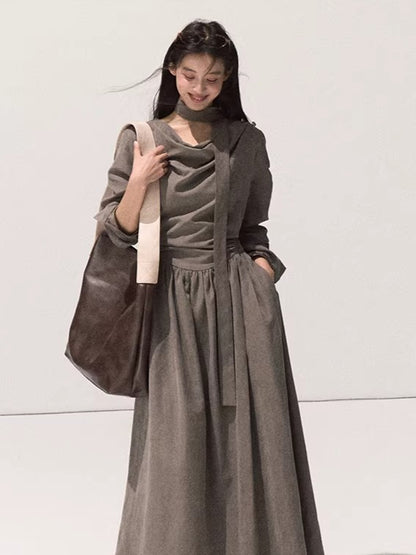 Tie-Detail Soft-Touch Long Dress