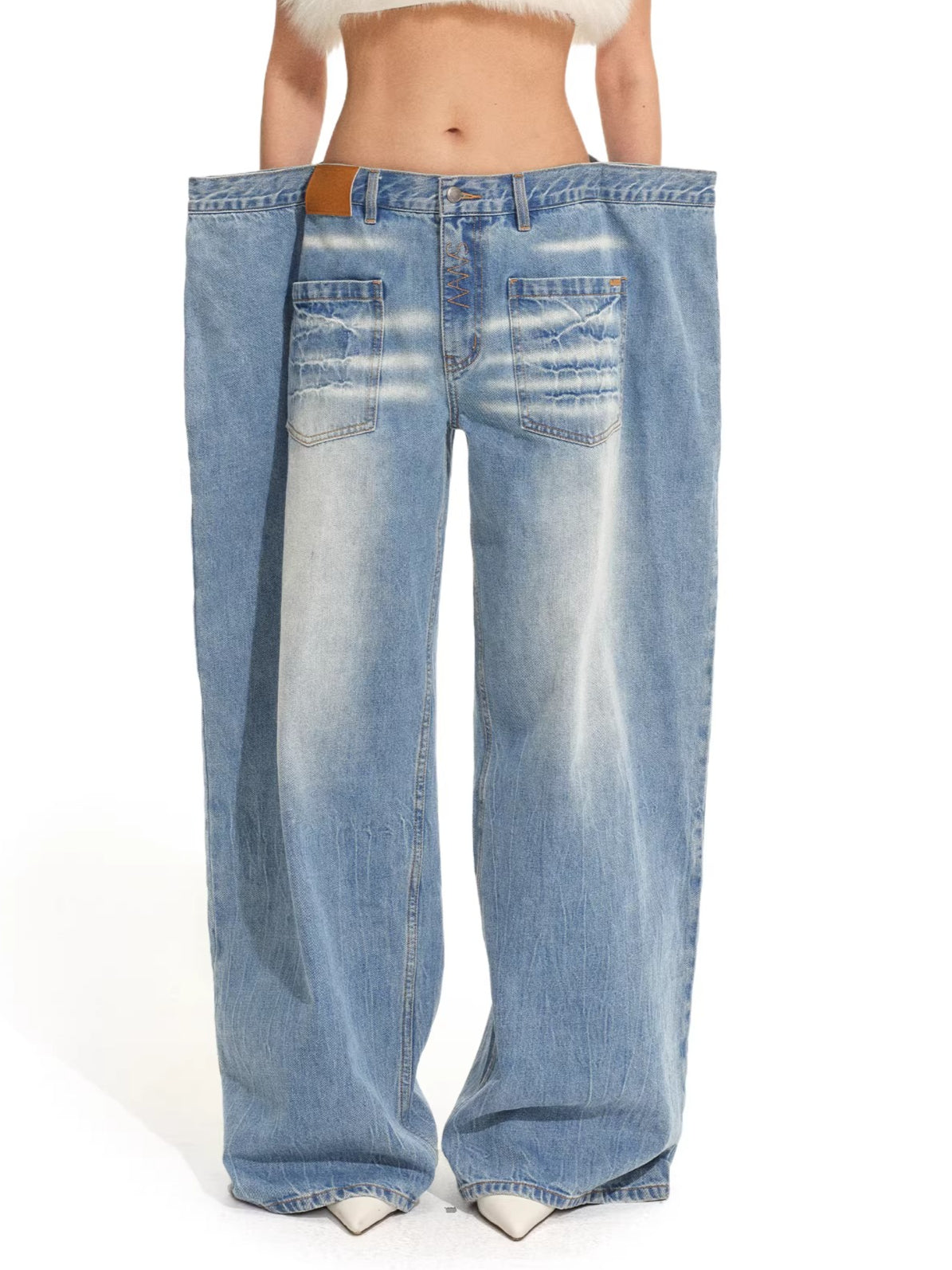 Low-Rise Wide-Leg Denim Pants