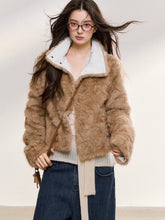 Khaki Faux Fur Collar Wool-Blend Jacket - CHINASQUAD