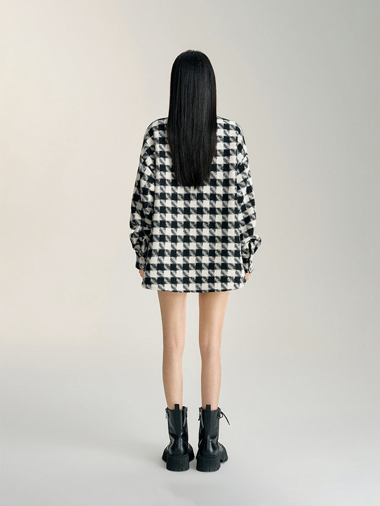 Black Plaid Oversized Shirt Jacket