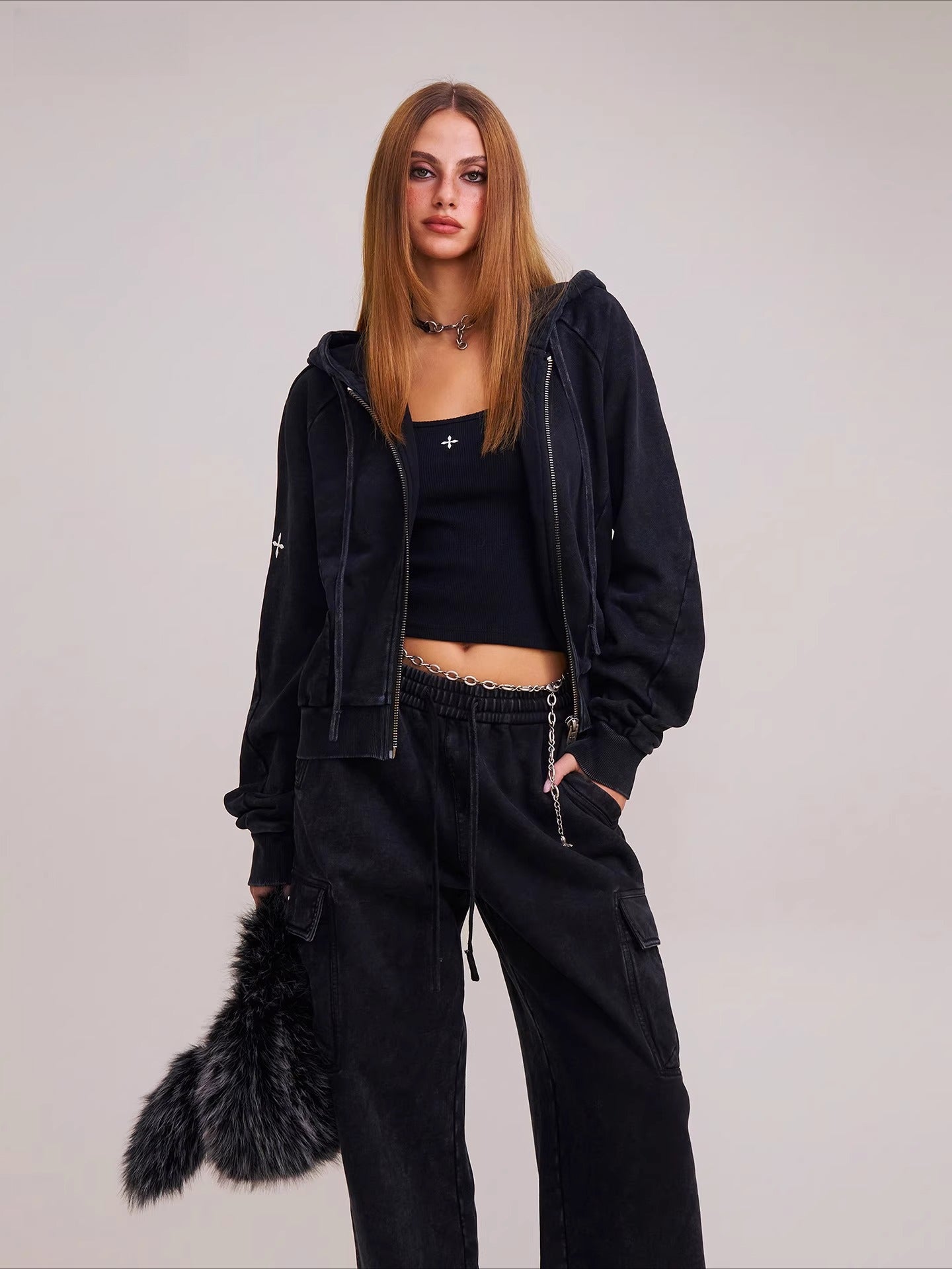 Wild Vintage Zip-up Cropped Hoodie