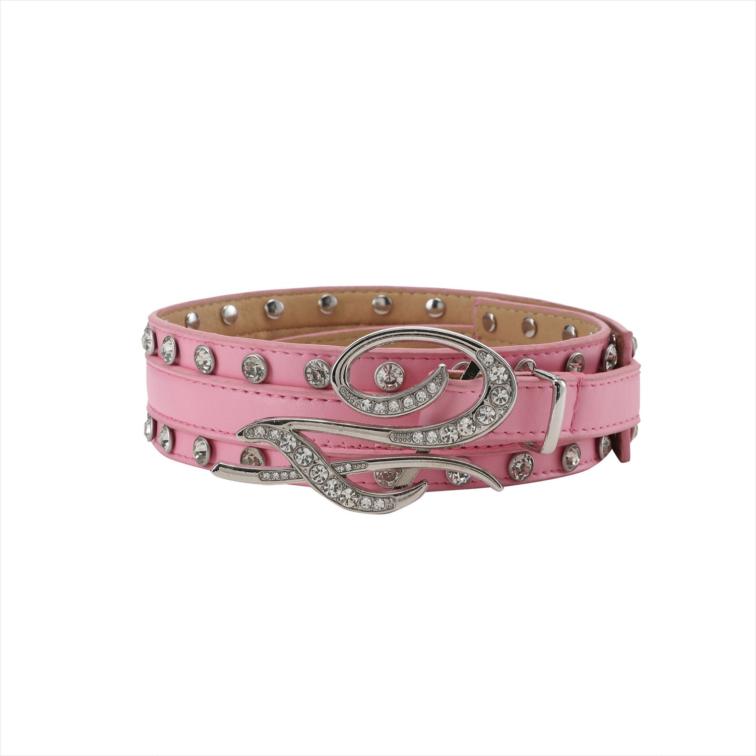 Punk Crystal-Embellished Logo Buckle Belt