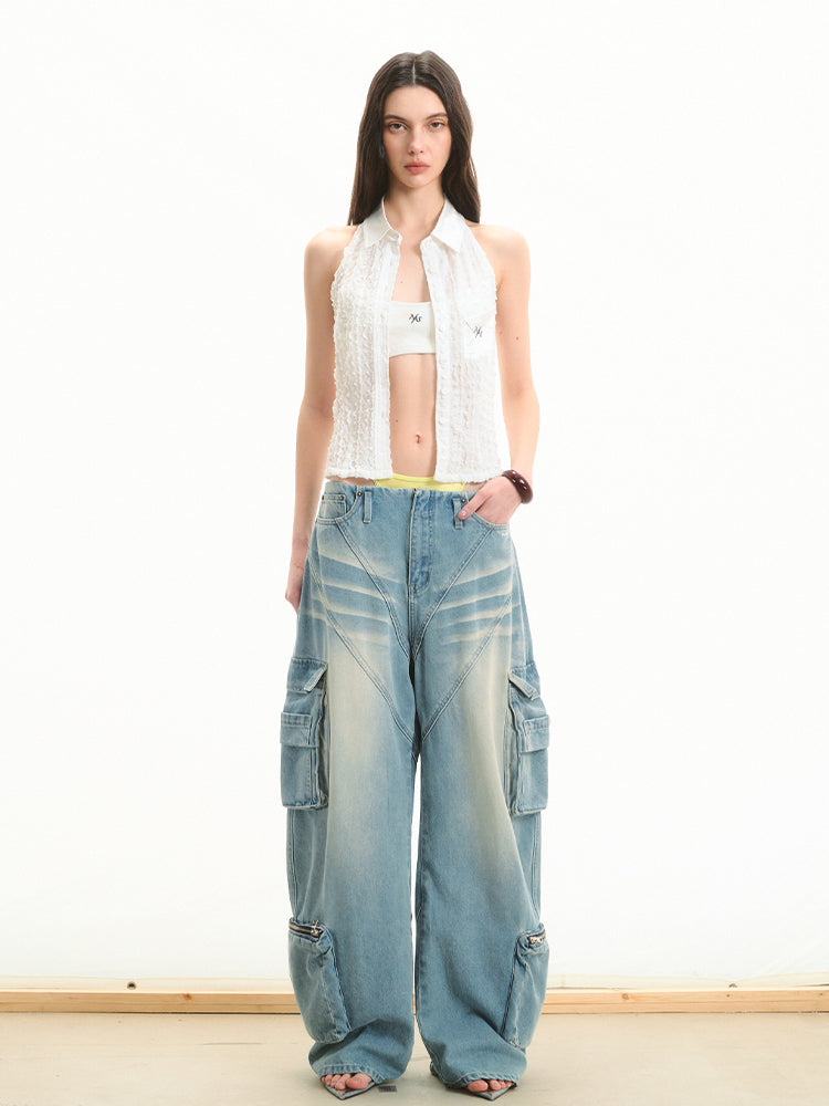 Low-Waist Relaxed Fit Washed Denim Jeans