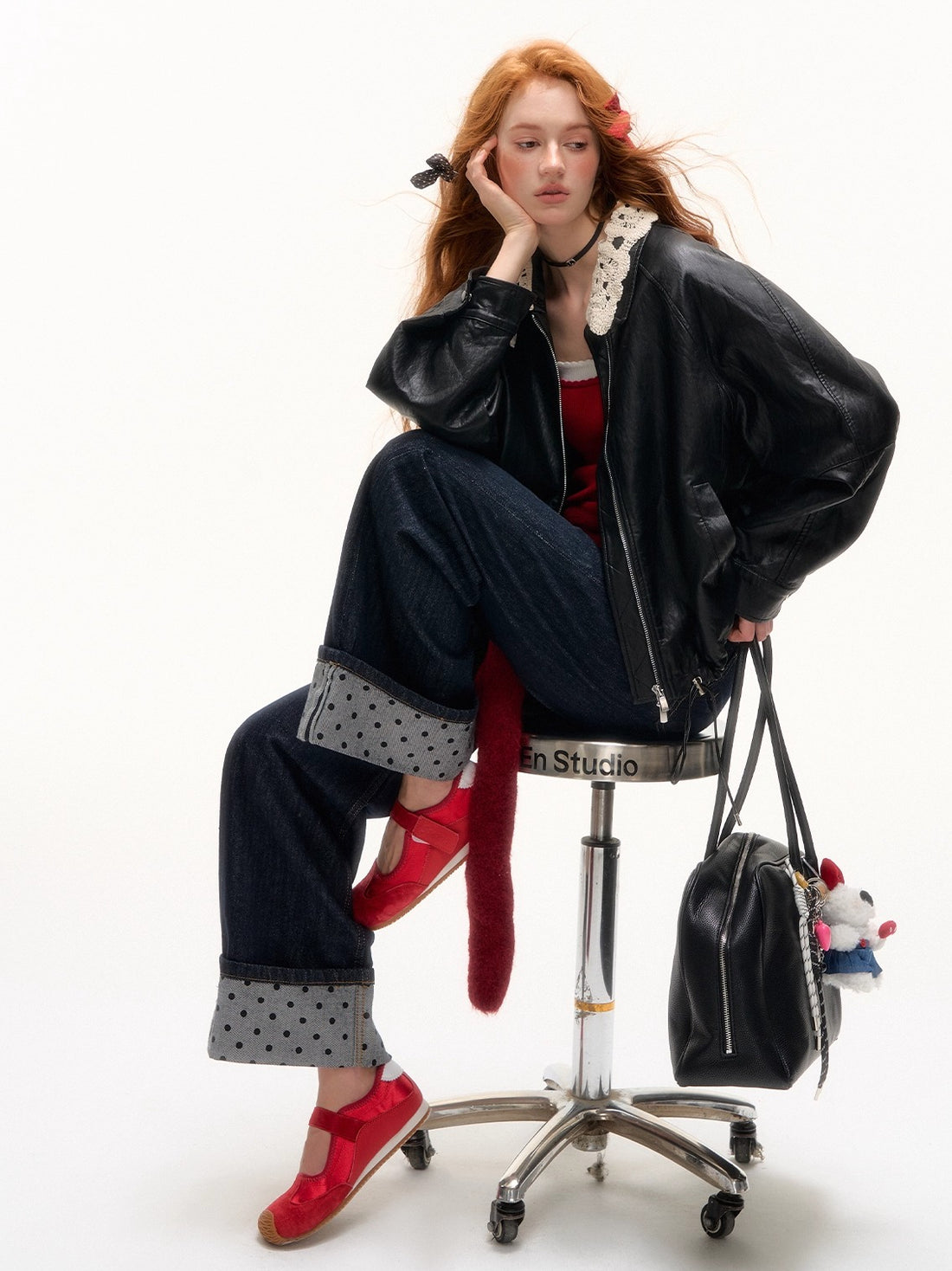 Detachable Collar Zip-Up Leather Jacket