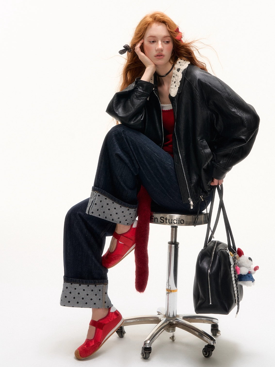 Detachable Collar Zip-Up Leather Jacket