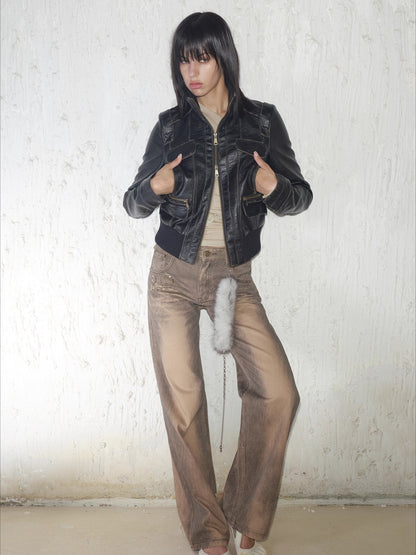 Tencel Wool Lace-Trim Pleated Fitted Crewneck