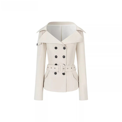 Off-Shoulder Belted Double-Breasted Blazer