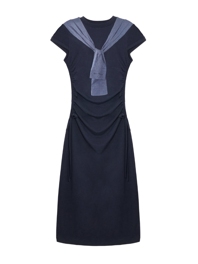 Printed Side Gathered Tie Dress - CHINASQUAD
