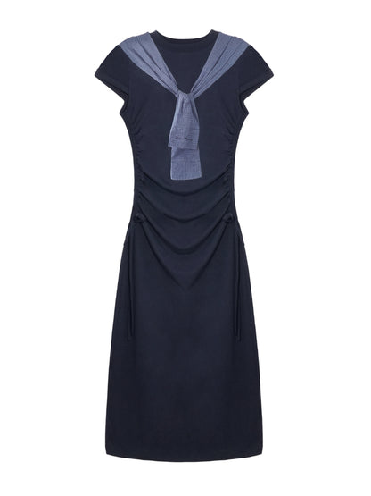 Printed Side Gathered Tie Dress - CHINASQUAD