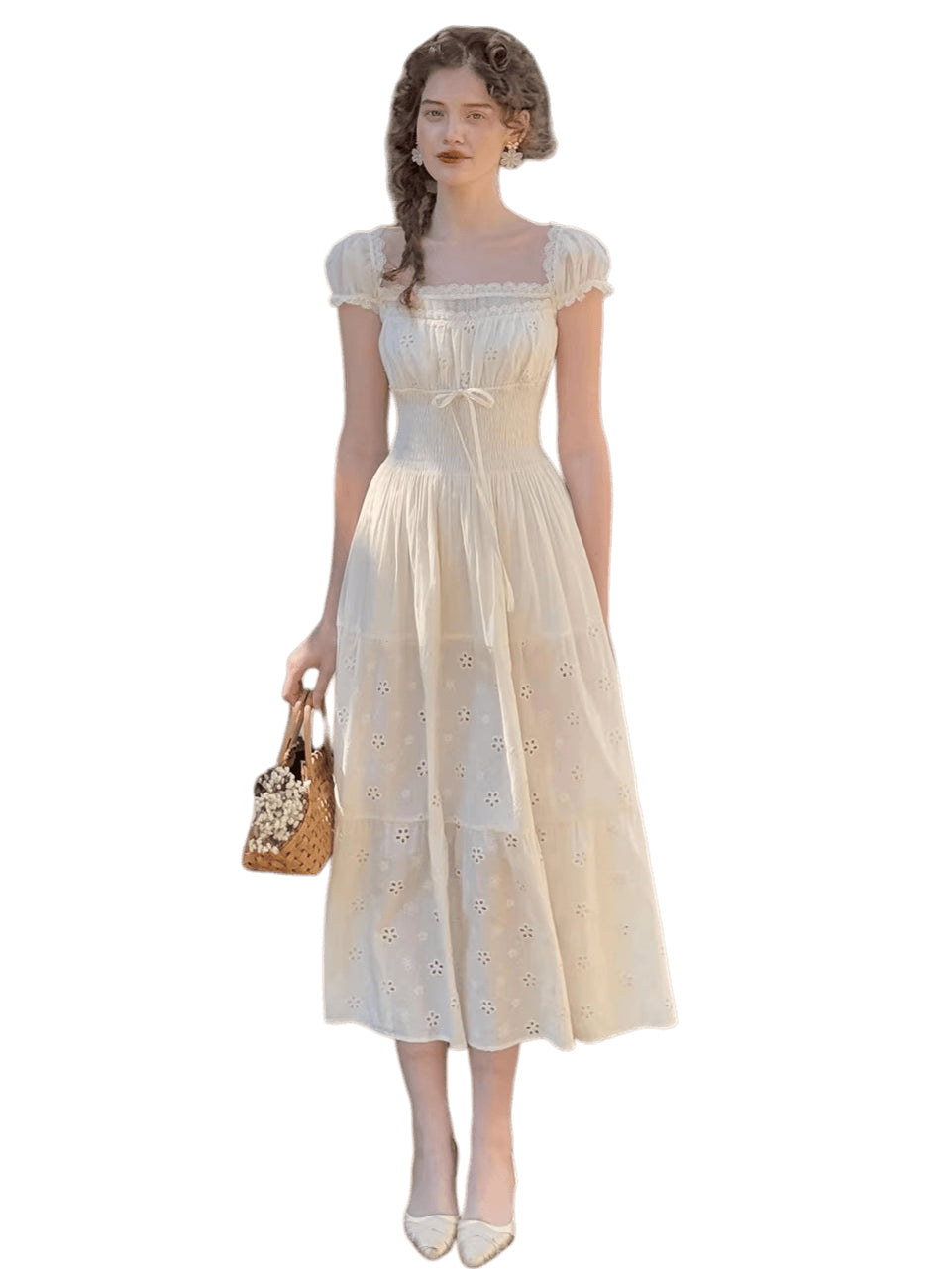White Pastoral First-Love Cinched-Waist Dress
