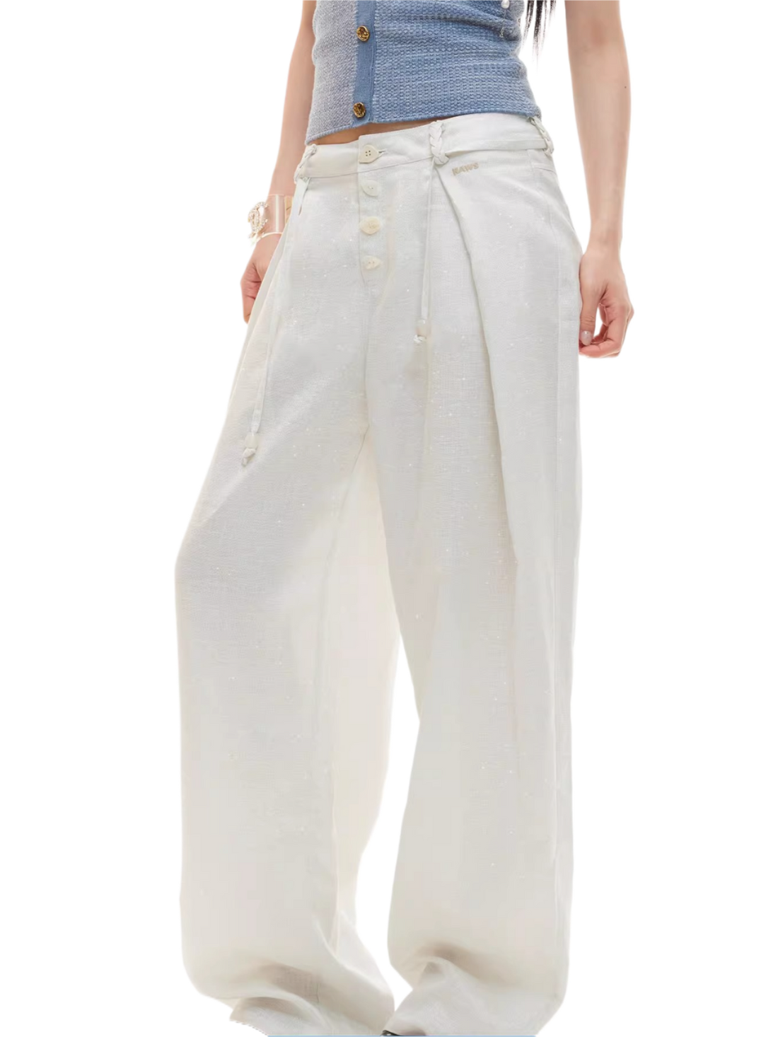 Silk Linen Wide-Leg Drawstring Trousers