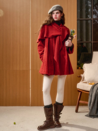 Little Red Hood Winter Knit Cape