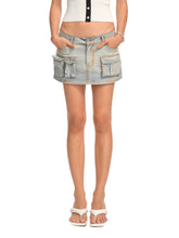Asymmetric Low - Waist Denim Mini Skirt - CHINASQUAD