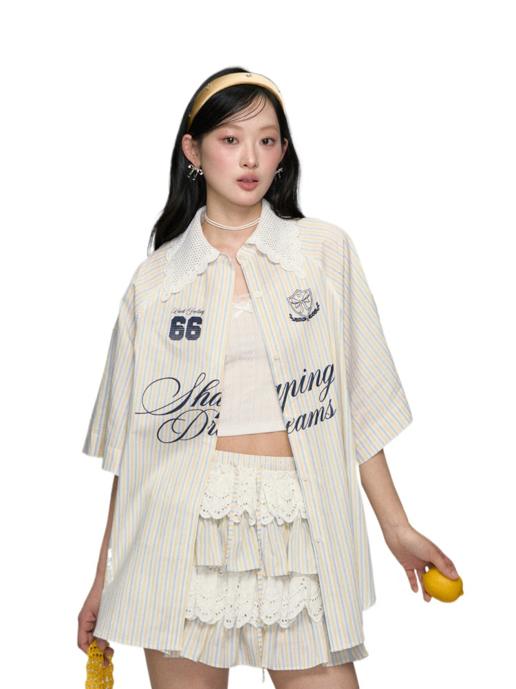 Striped Jersey Shirt Coat &amp; Skirt Set - CHINASQUAD