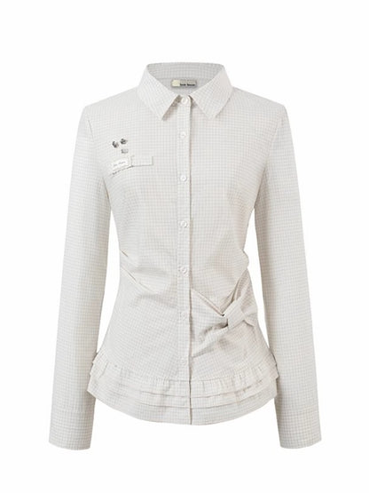 Retro Checkered Bow-Trimmed Shirt