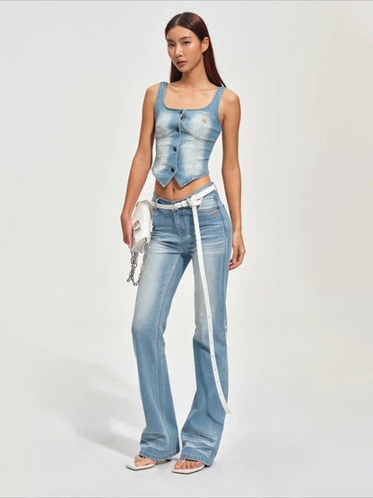 Washed Denim Bustier Tank