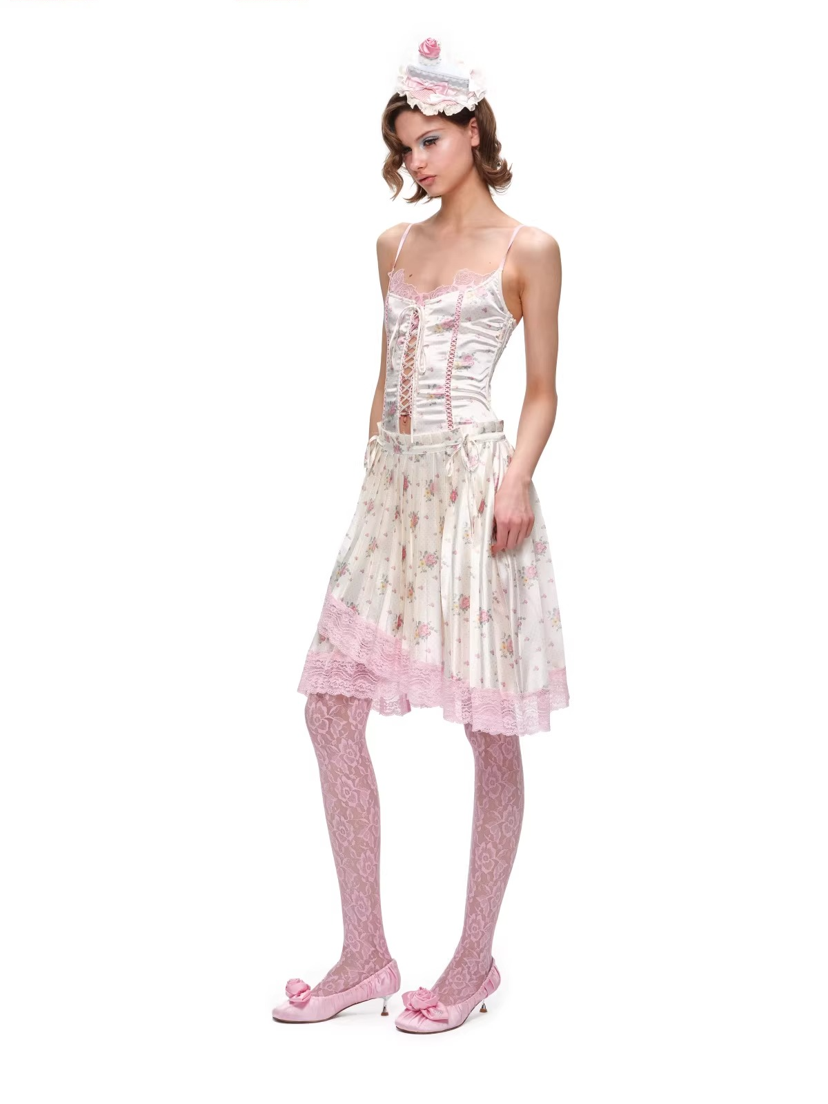 Lace-Panel Faux Layered Satin Corset