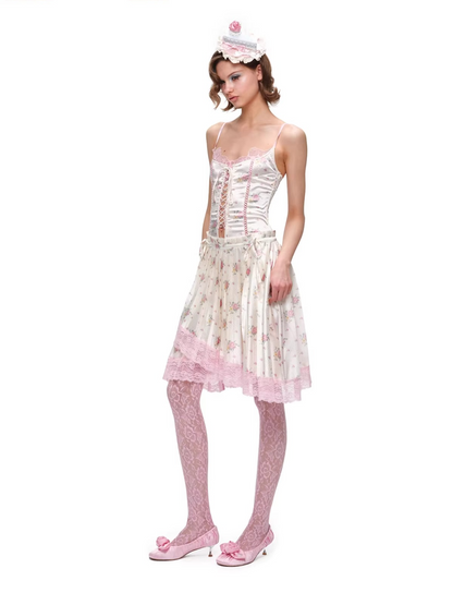 Lace-Panel Faux Layered Satin Corset