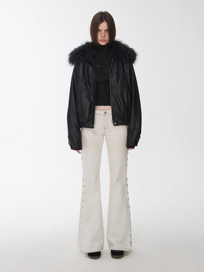 Studded Cat-Whisker Flared Denim Pants
