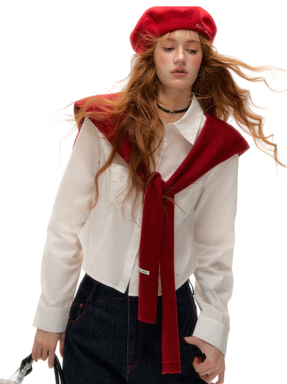 Solid Knit Tie-Front Shoulder Shawl
