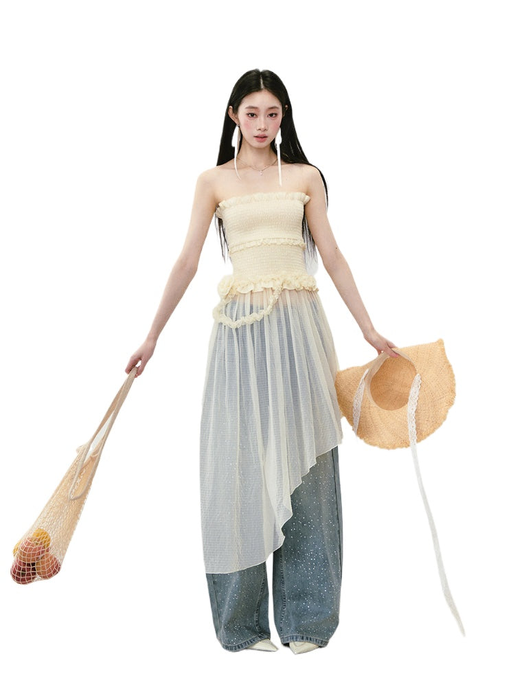 Irregular Strapless Mesh Dress - CHINASQUAD