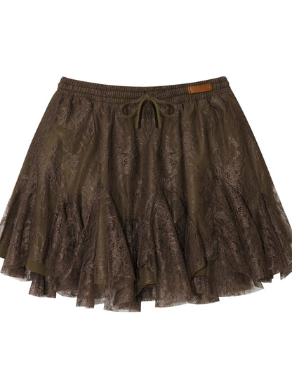 High-Waist Lace Tie Puff Skirt - CHINASQUAD
