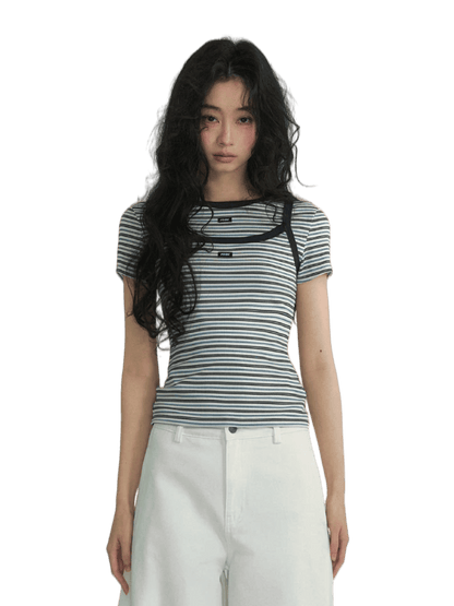 Casual Striped T-Shirt &amp; Camisole Set