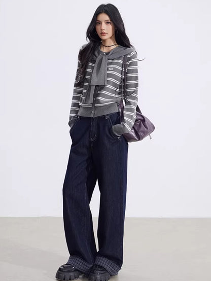 Striped Knit Cardigan &amp; Shawl Two-Piece Set