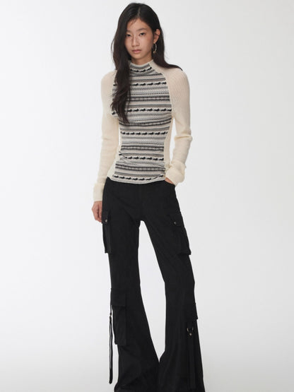 Fair Isle Raglan Knit Turtleneck Sweater