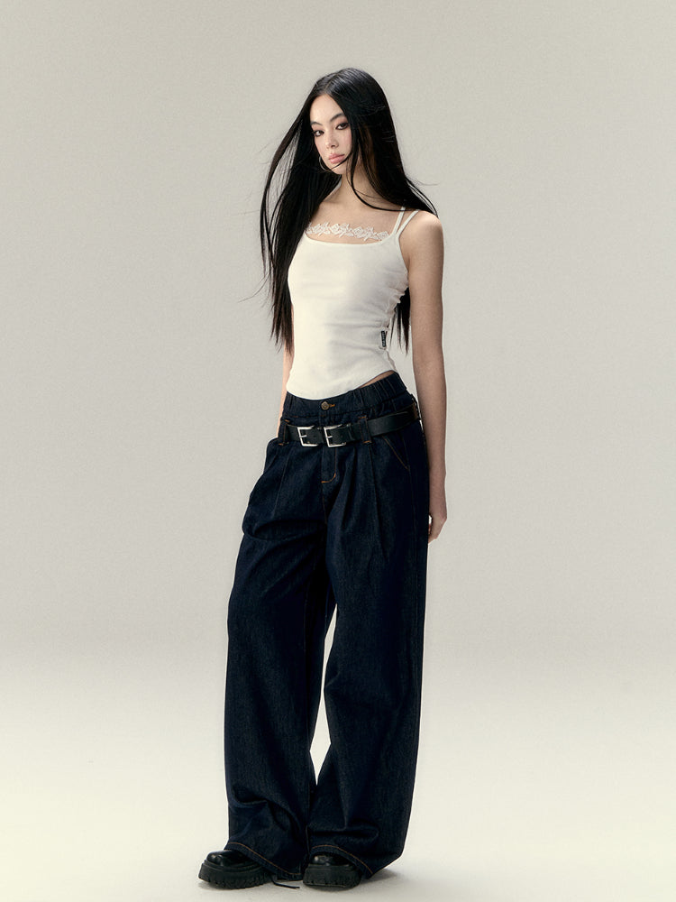 Original Color Wide-Leg Loose Denim Jeans - CHINASQUAD