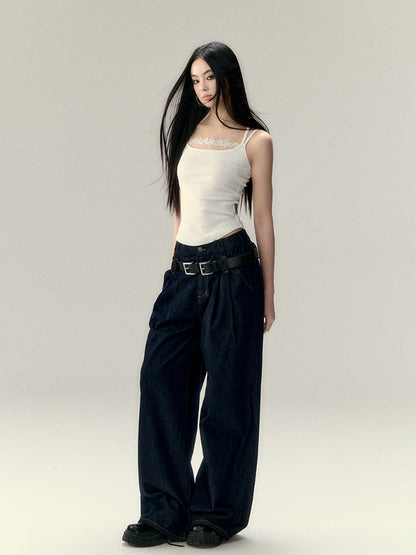 Original Color Wide-Leg Loose Denim Jeans