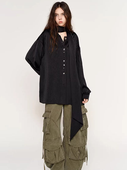 Silk-Feel Deconstructed Collar Shirt