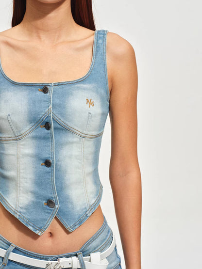 Washed Denim Bustier Tank