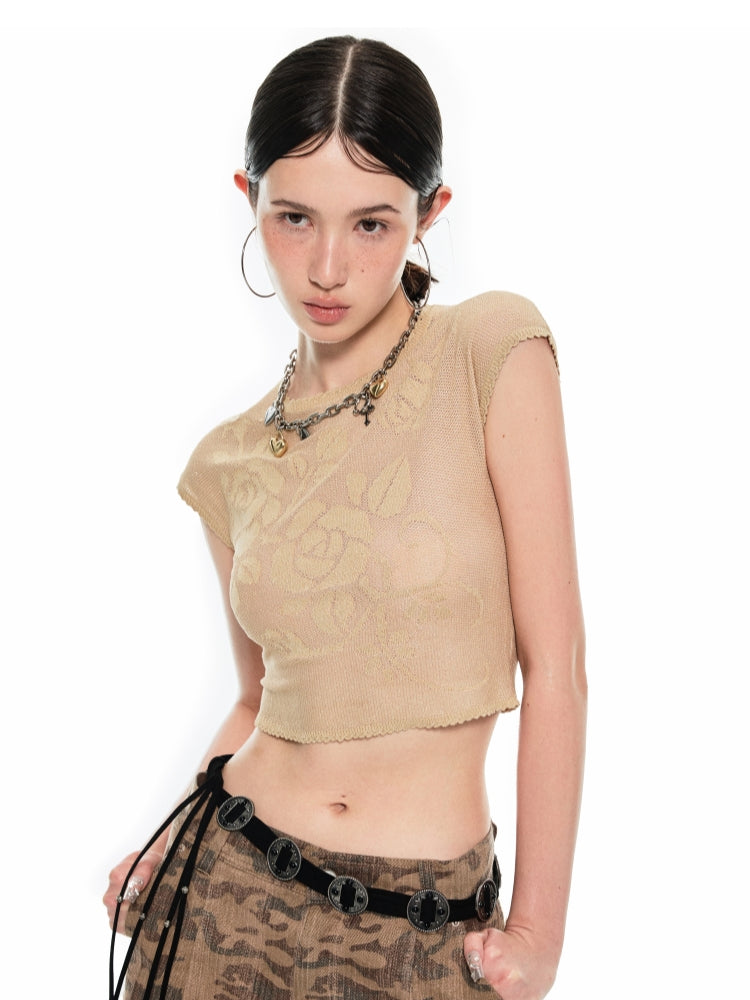 Rose Lace Cutout T-shirt - CHINASQUAD